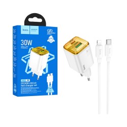 Hoco Charger N53 Monsoon 2 Ports USB+Type-C 30W with Type-C to Lightning 1M White